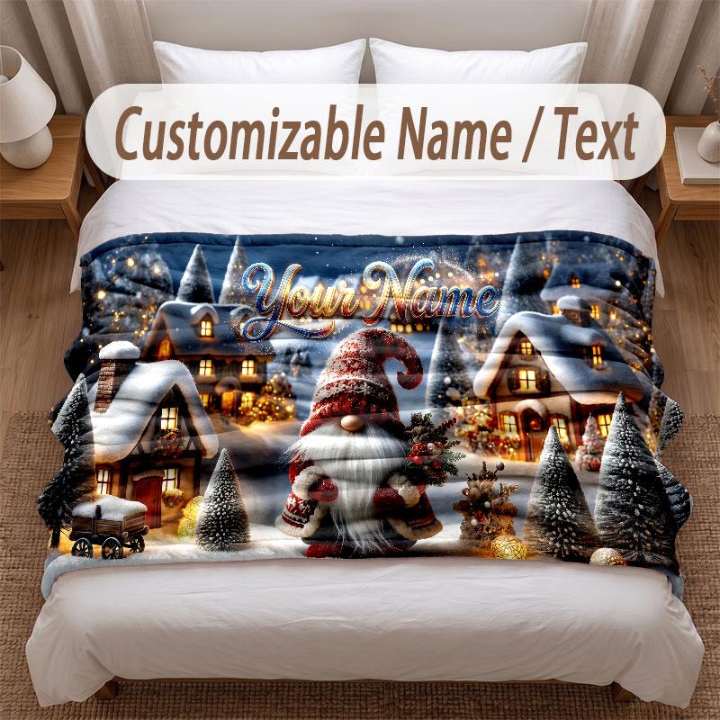 Christmas Theme Soft Blanket Personalized Custom Name Text Print Warm Blanket Home Sofa Bedroom Decor