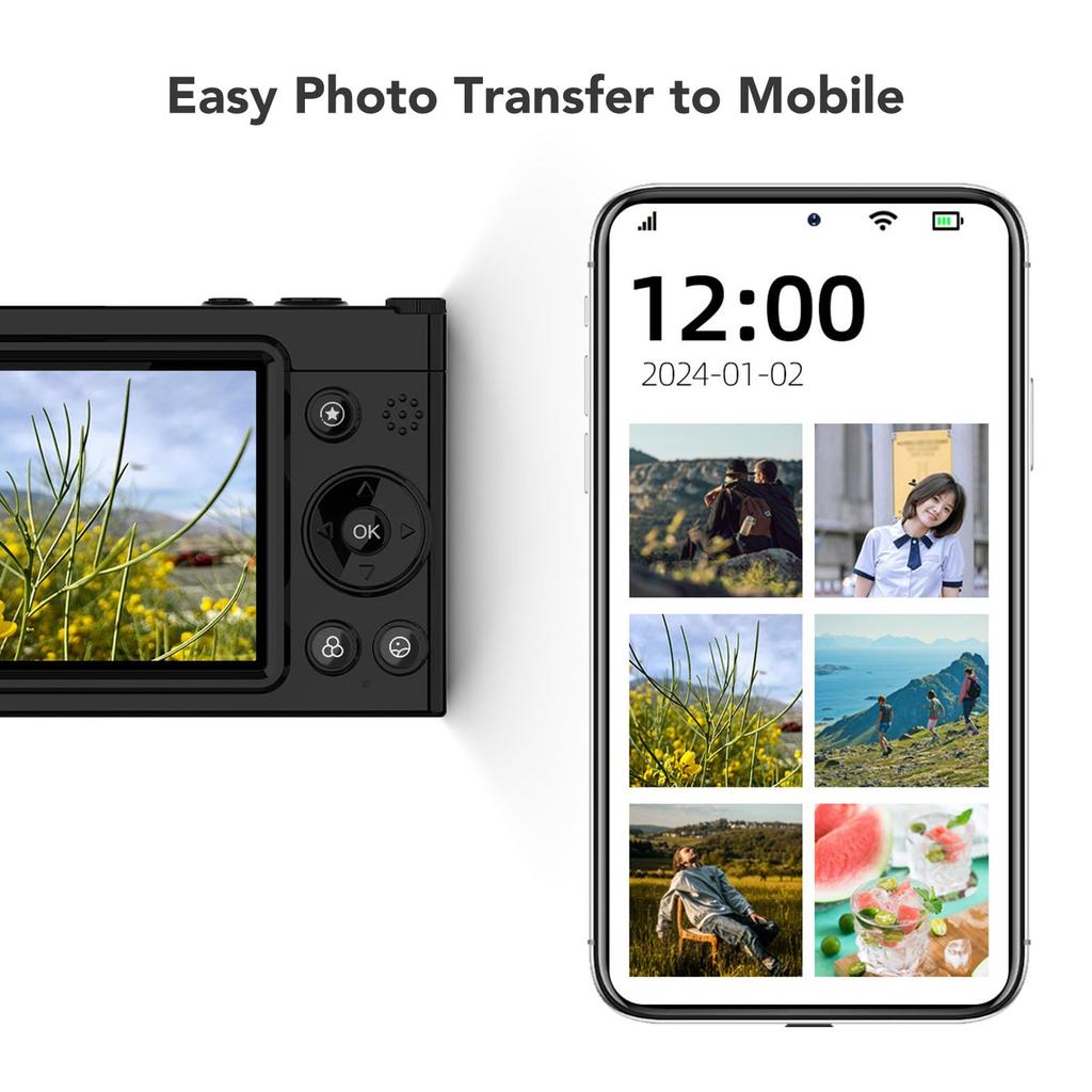 4K Digital Camera WiFi, 64MP, 28X Zoom, Beauty Mode, Retro Filter, Auto & Manual Focus, Tripod Interface, Built-in Flash, Music Player
