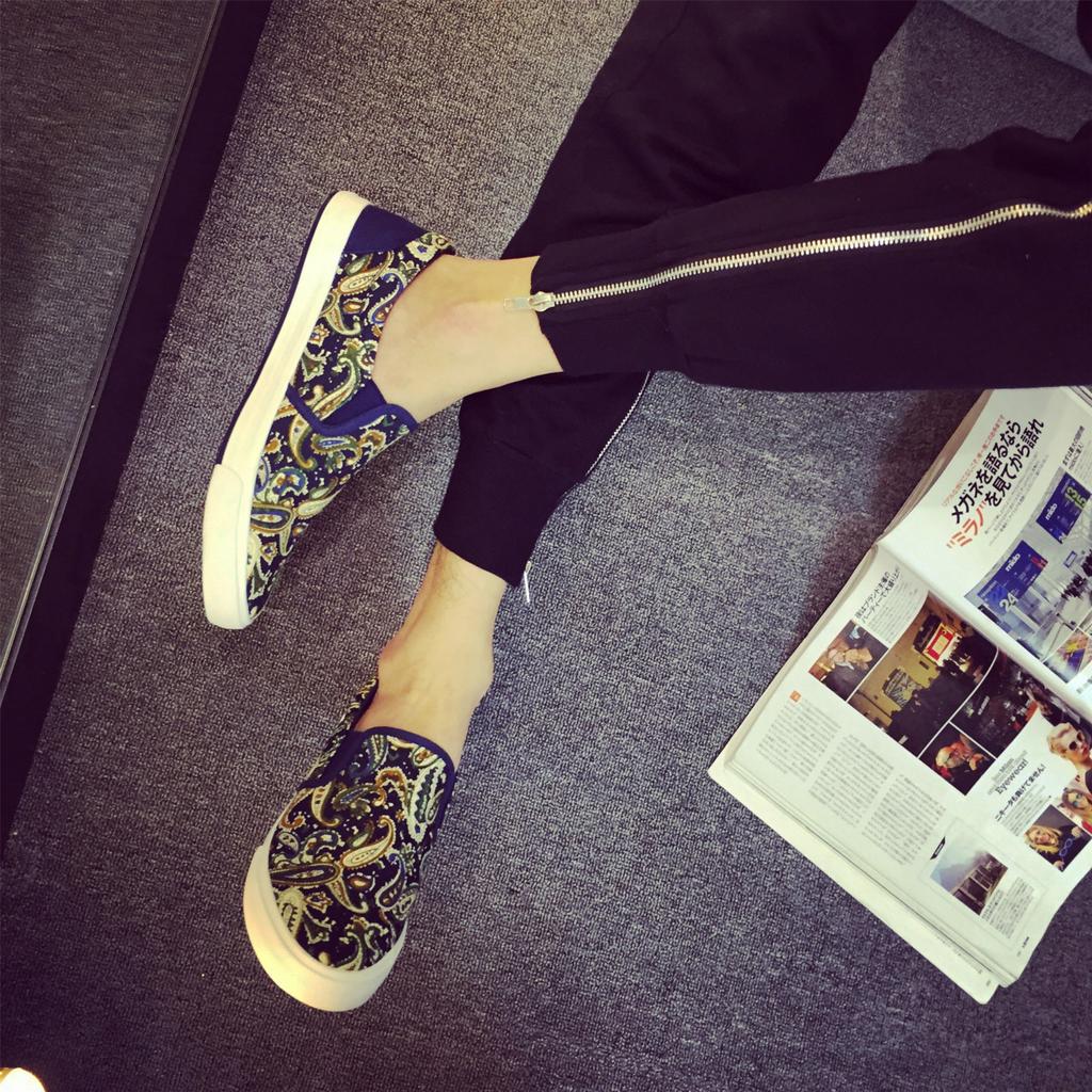 Fashion Shenxuanny New Spring Autumn Canvas Slip-On Shoes Men's Low To Help Breathable Flat Bottom Pattern Cloth Tide Shoes