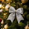 Festival Atmosphere Hanging Decor Glitter Christmas Bow, Gold Sparkling Ribbon Ornament for Decorative Bows with Binding Structure Tree Wreath