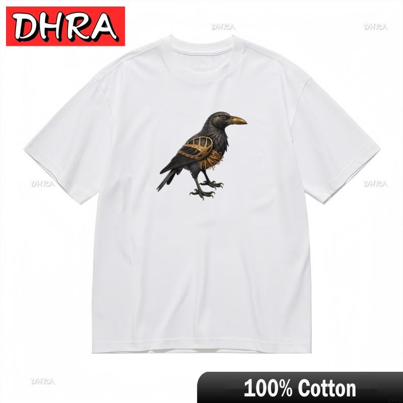 

Unisexs Trend Breathable Classic TShirt Mechanical Gold Accent Crow Design Tee Unique Tops Tshirts for Weekend Style TShirt 3XL