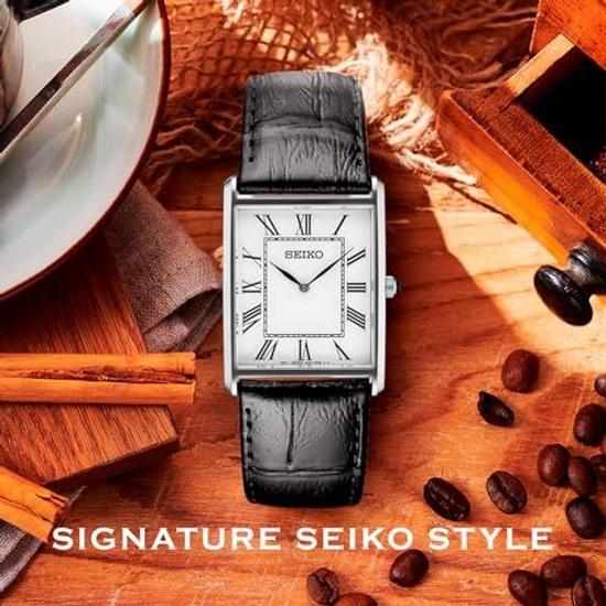 Parallel Import SEIKO Essentials SWR049 Wristwatch Mens Womens Reverse Analog White Black Leather Strap