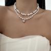Retro Simple Heart Shaped Pendant Necklace For Women Multi Layer Irregular Imitation Pearl Beaded Choker Party Banquet Jewelry