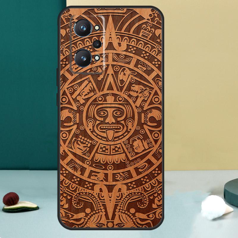 Maya-Kalender Holzmuster Für Realme GT 7 Pro GT 5 6 6T C67 C61 C55 C53 C51 C21Y C25S C75 10 11 12 13 14 Pro Plus Hülle