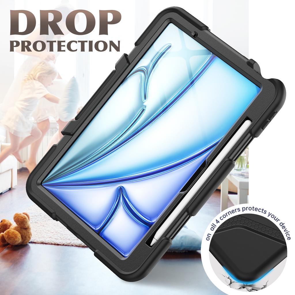 For iPad Air 11 (2025)/(2024) Case with Built-In Screen Protector Kickstand PC+Silicone Tablet Cover