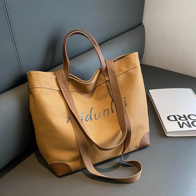 High-end Urban Style Canvas Tote Bag With Large Capacity For Women In Black