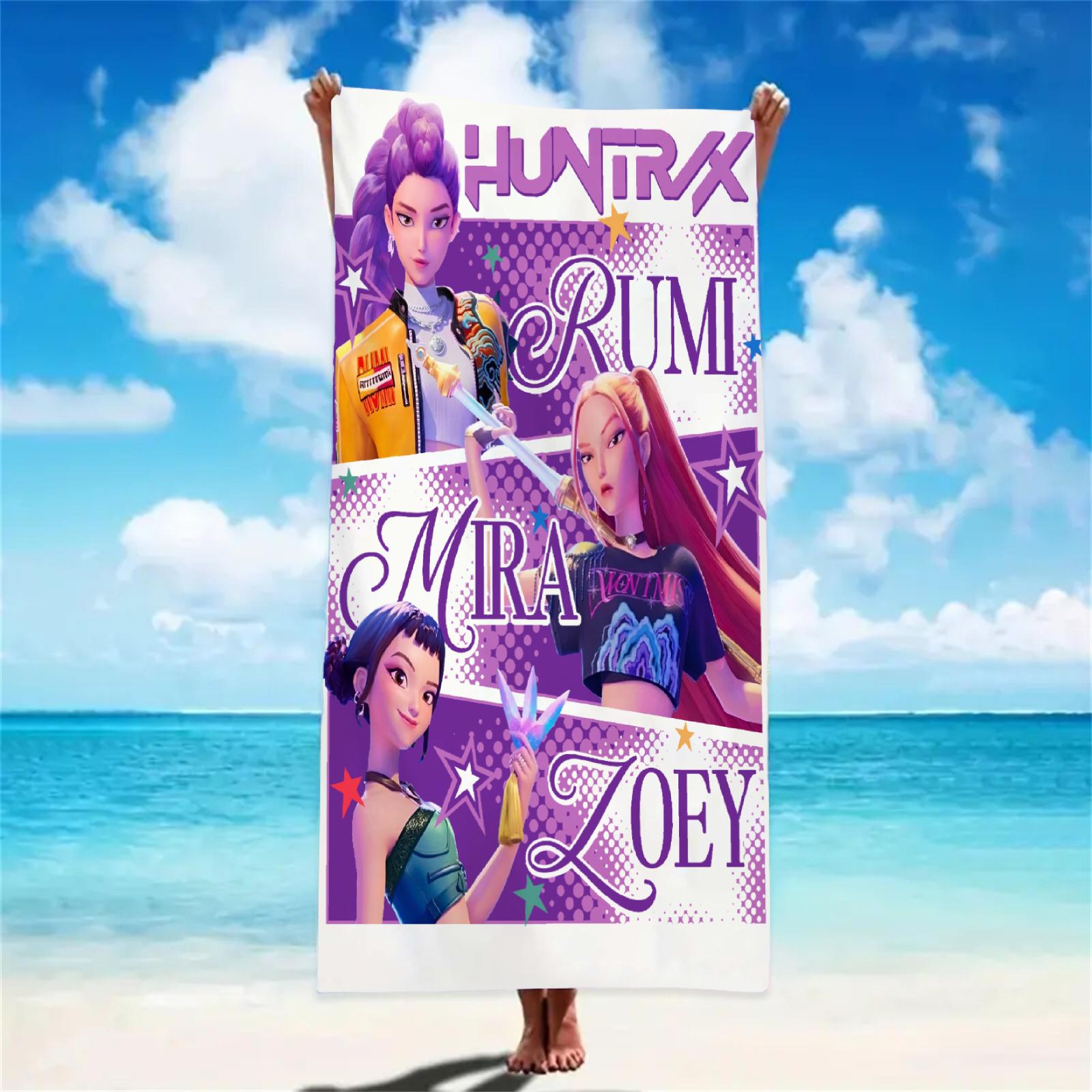 

K-POP Пляжні рушники D-Demon-Hunters Мікрофібра Антипісок Швидкосохнучий Банний рушник Найкращі подарунки на день народження для дівчат жінок Вечірка для плавання 150x220cm&1pc