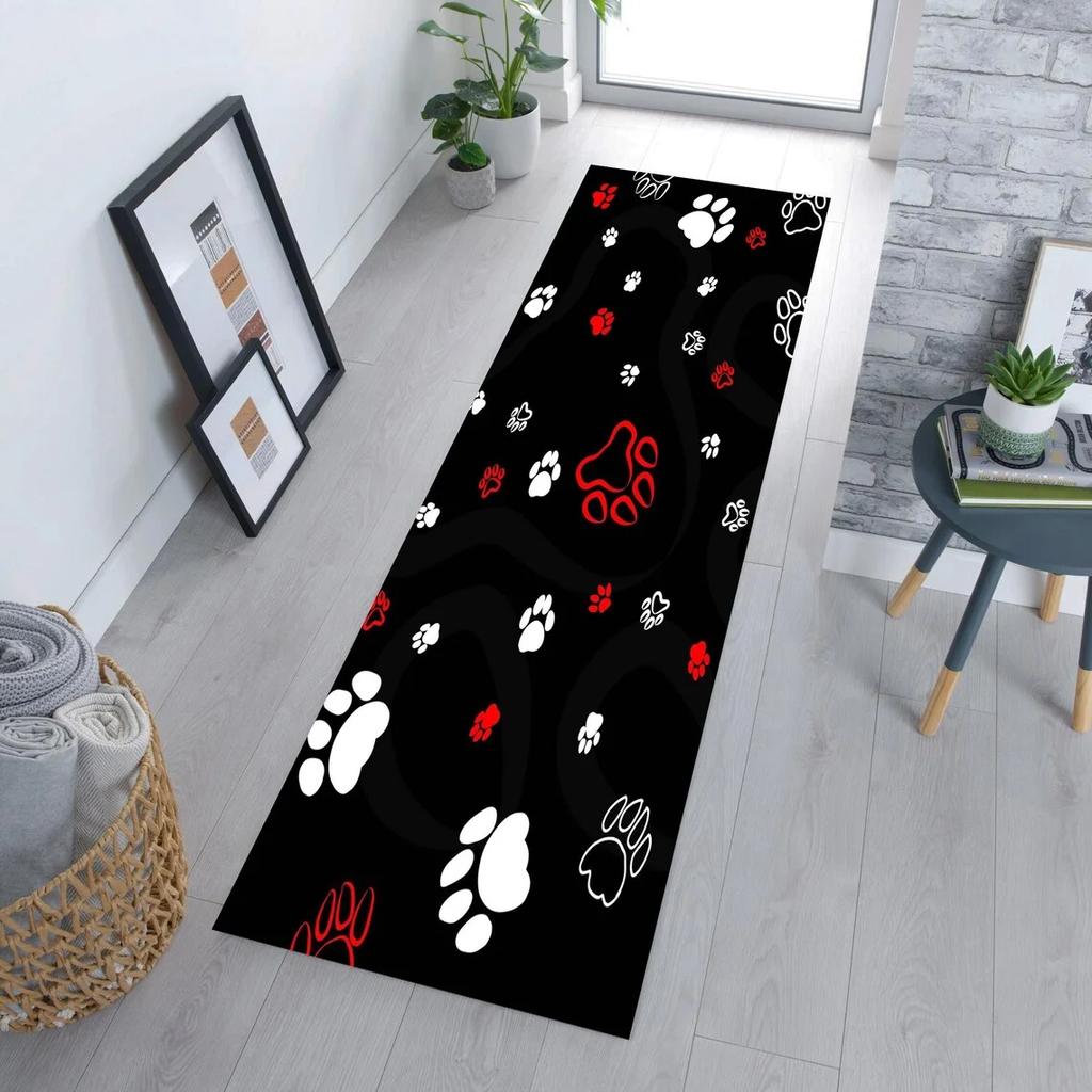 Cute Cat Paw Print Runner Rug Modern Non-Slip Washable Carpet for Pet Lovers Floor Mat for Hallway Kitchen Bedroom Living Room