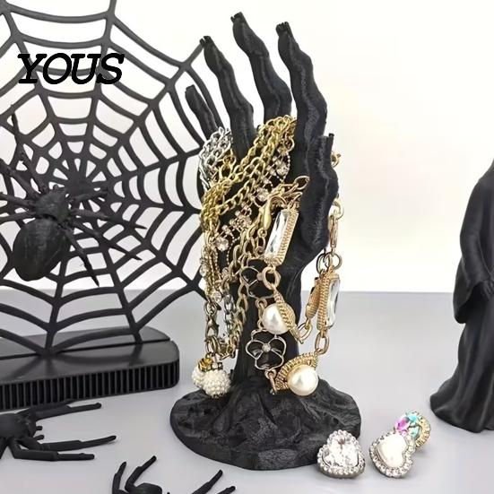 Gothic Hand Ring Holder 3D Printed Skeleton Jewelry Display Stand for Rings Earrings, Organizer Unique Earring Storage Tray Bracelet Watch, Halloween