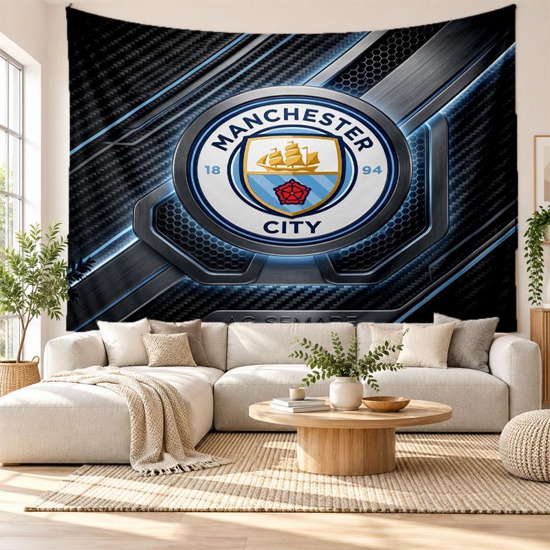 Arazzo da Parete Manchester City, Tessuto Morbido da Appendere, Sfondo Decorativo per Camera da Letto, Arte da Parete per la Casa