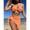 Women Solid Textured Strapless Three Pieces Bikini Swimsuit Swimwear