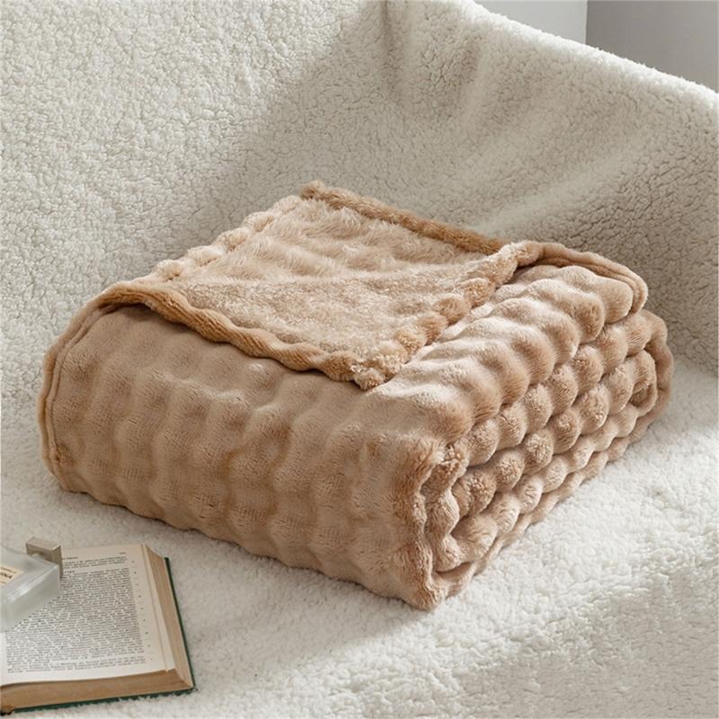 Luxury Fuzzy Plushes Blanket with Fluffys Rabbit Texture, Warm Throw Blanket for Home Decoration 100x150cm