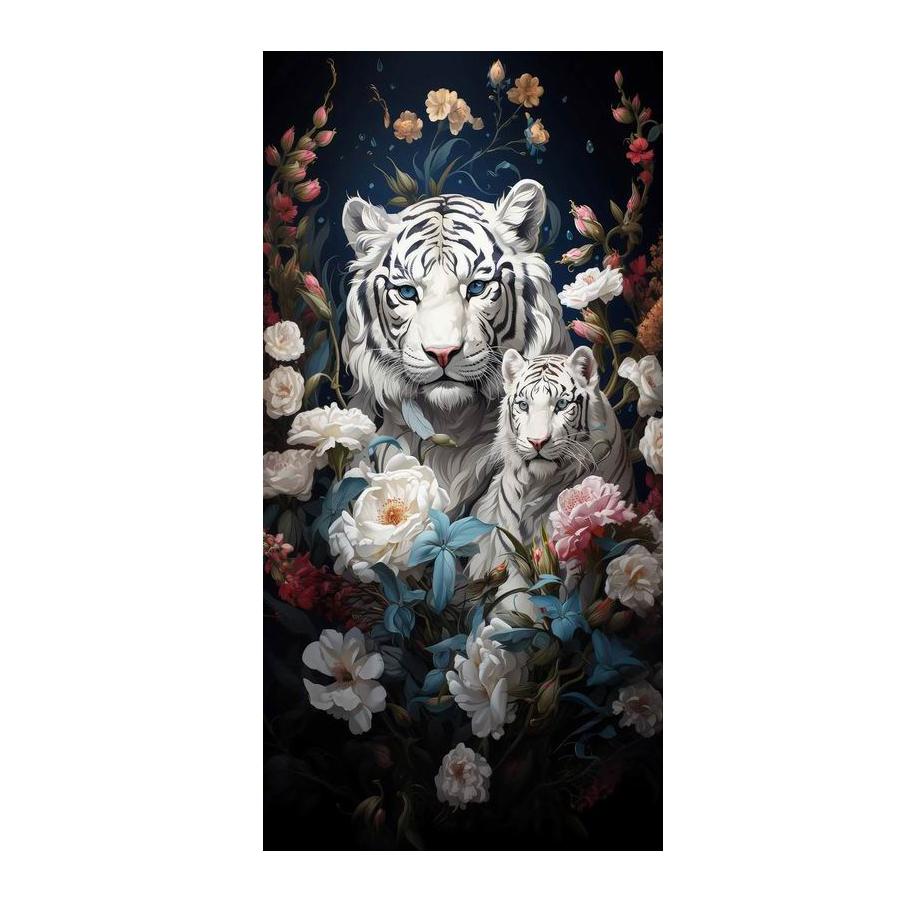 

Алмазная картина черно-белые тигровые цветы сделай сам полная вышивка стразами дикие животные мозаика наборы для вышивки крестом настенный декор Round drill 40x80cm