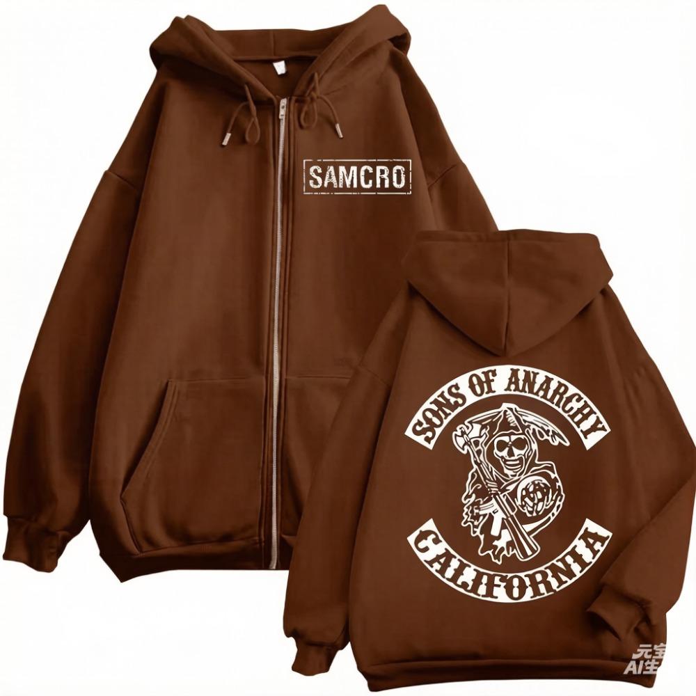 New Sons of Anarchy Double Sided Printed Hoodie Men's and Women's Gothic Retro Zipper Sports Casual Street Fashion Hoodie