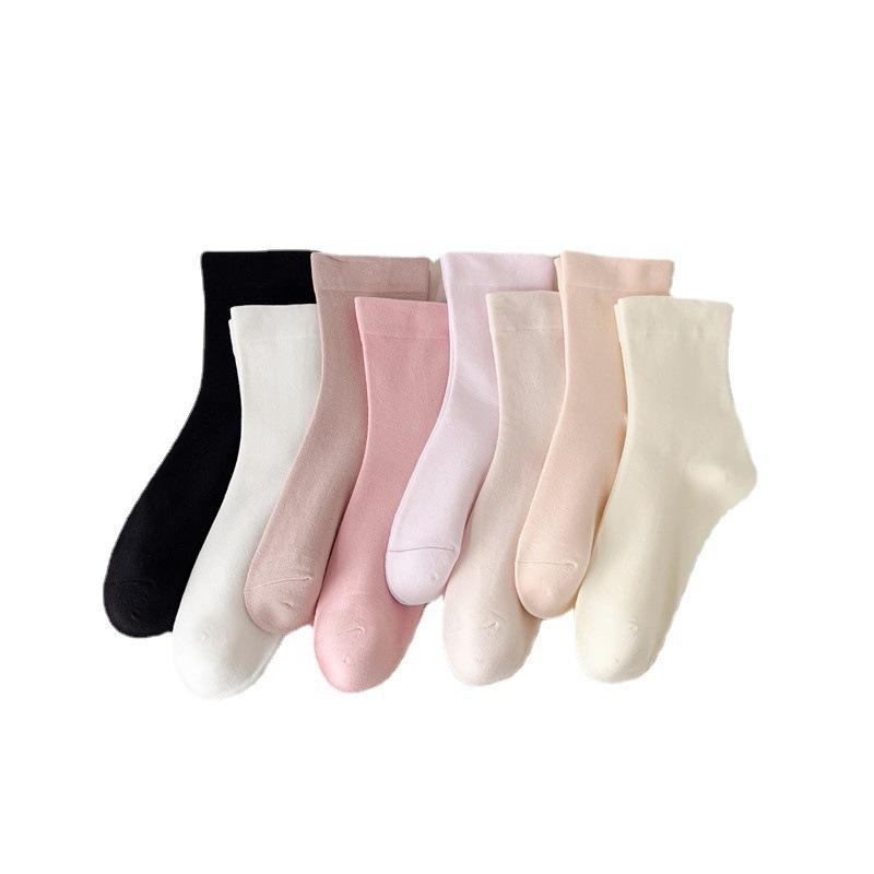 Socks Women'S Simple Loose Confinement Socks Pink Girl Is Versatile Medium Cotton Socks Solid Color Casual Women'S Socks