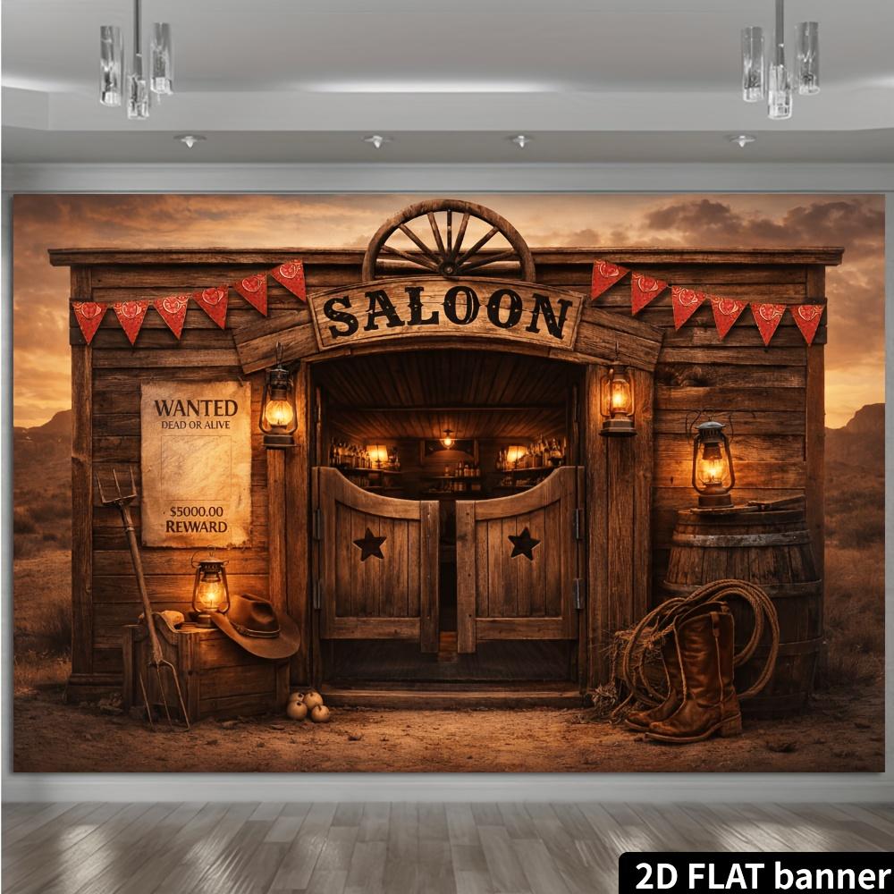 2D platt banderoll - Bakgrund för fest med västerländskt cowboytema - Tema för salong/bar i västerländsk vildmark