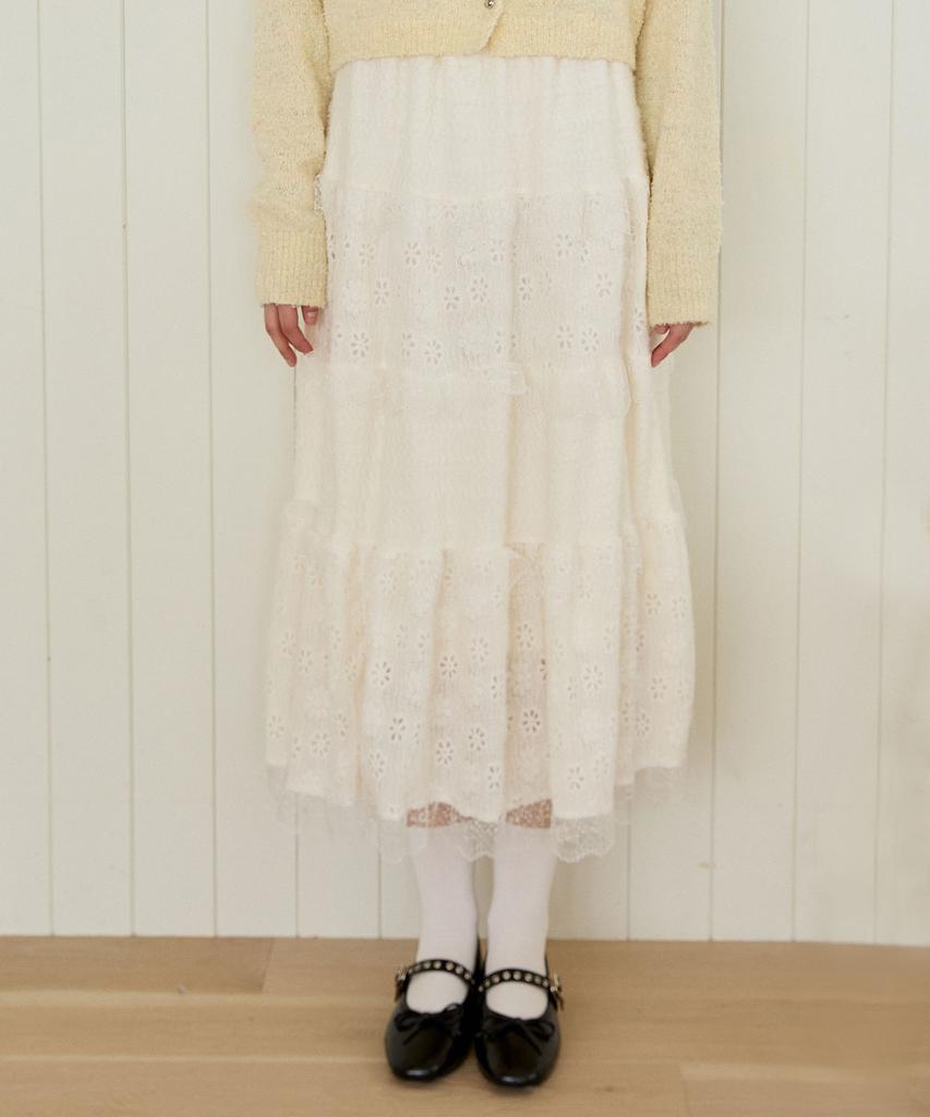 Pink Pineapple Camelia Lace Mix Skirt_Ivory