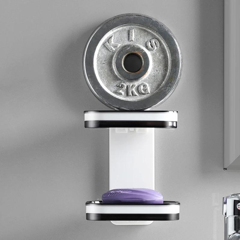 Wall Mounted Double Layer Soap Box Bathroom Soap Rack Punch-Free Bathroom Rack Drawer Draining Holder Sponge Storage Box