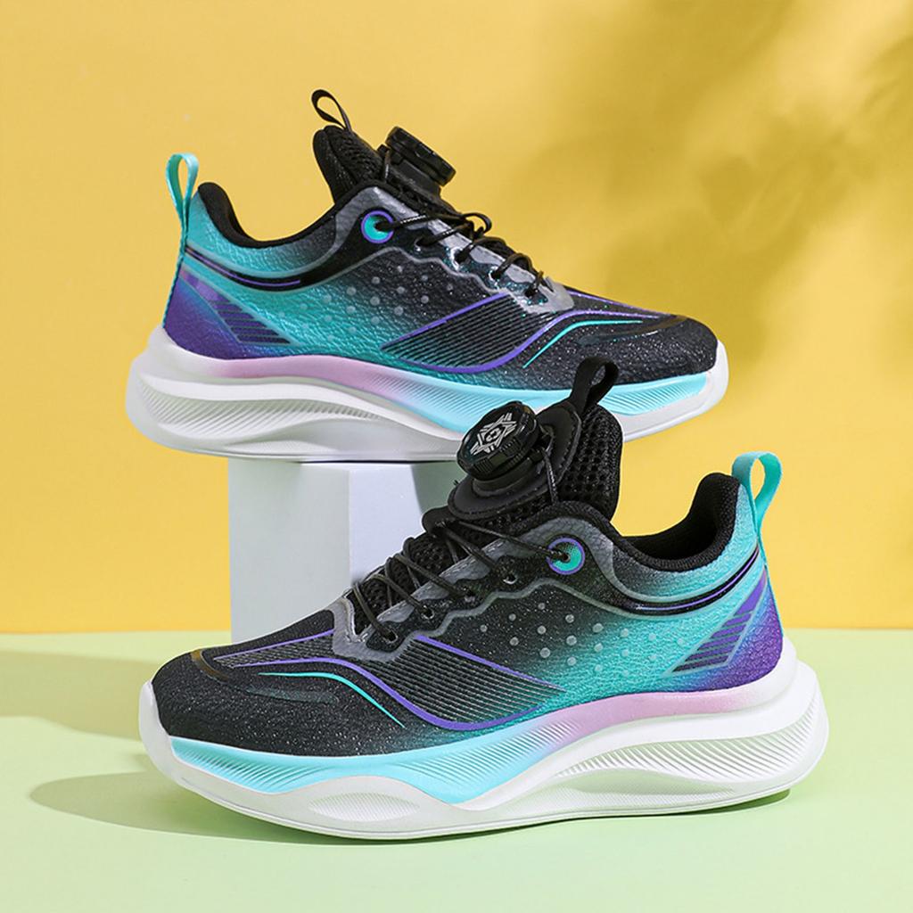 Boys Sports Shoes Lightweight Breathable Mesh Anti-Slip Rotating Buckle Student Sneakers Girls Trendy Casual Running Shoes