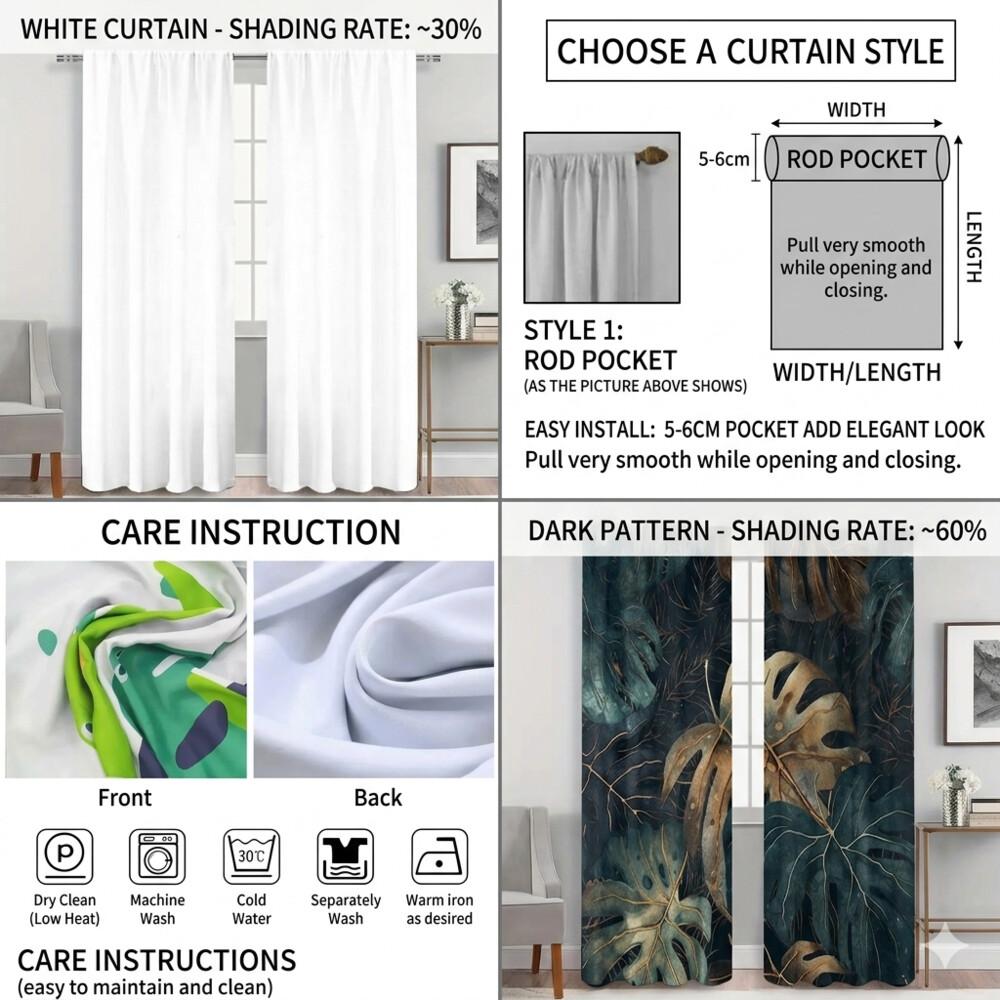 2D Flat Printing 2pcs Curtain Window Drapes Bamboo Serenity Scene Digital Printed Polyester Drapes Festive Wall Decor Perfect