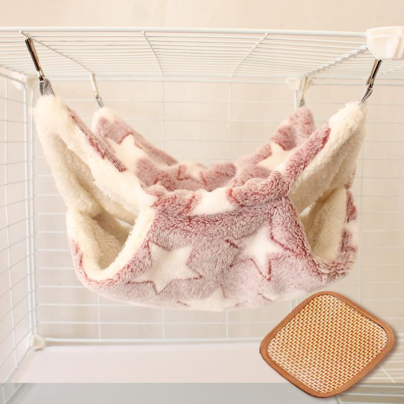 Gemütliche Doppellagen-Hängematte mit Blumenzweig für Gleithörnchen & kleine Haustiere - Plüsch-Samt Herbst/Winter-Bett