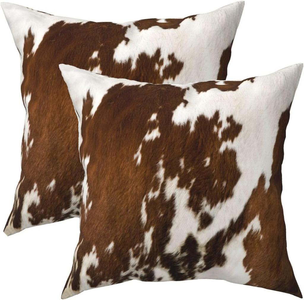1pc Western Cow Print Throw Pillows Cover Set of 1 Brown Faux Fur Cowhide Decorative