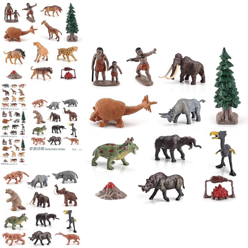 Lifelike Ancient Era Scene Desktop Decor With Prehistoric Animals And Humans Models