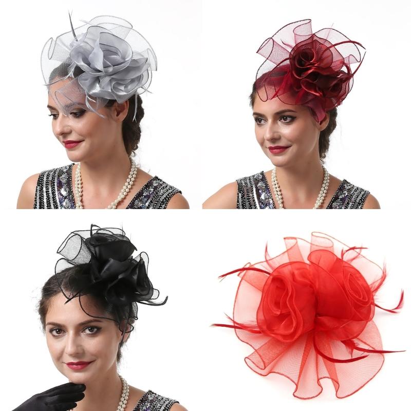 Teaparty Hat Cocktails Party Mesh Hat Hair Clip Female Mesh Flower Fascinator Hat Headpiece Role Play Accessory Headwear