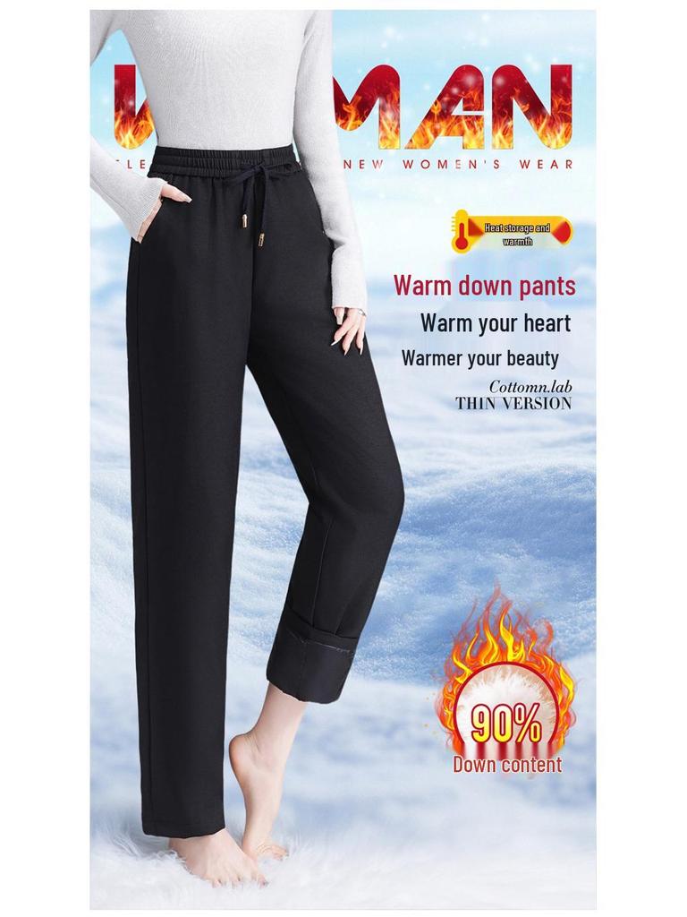 2025 New Style High Waist Slimming Winter Down Pants for Women: Thickened, Straight Leg, Warm Pants for Middle-Aged and Elderly