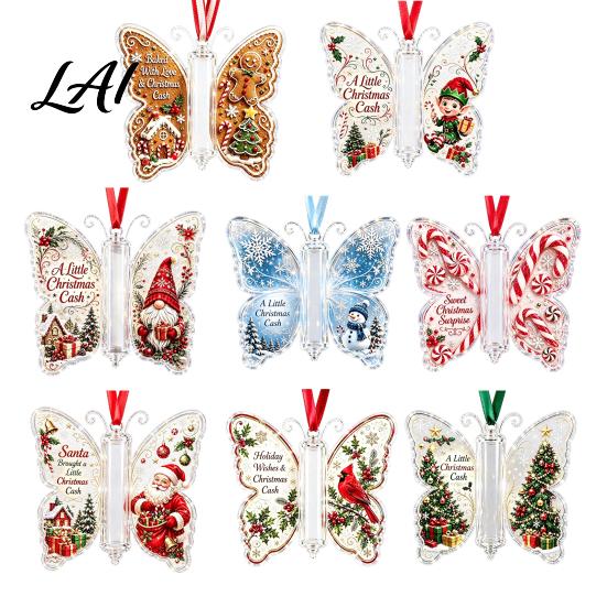Decorative Ornaments for Parties Butterfly Cash Gift Ornament Christmas Money Holder Hanging Decor with Holiday Decorations Festive Print,