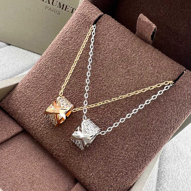Shangjia 2025 Diamond Cross Cylinder Necklace - Elegant & Versatile Fashion Statement