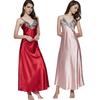 Women's Satin Lace Nightgown Spaghetti Strap Sleeveless Slip Dress Soft V Neck Maxi Sleepwear Silky Chemise Nightdress
