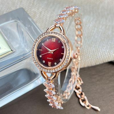 UTHAI CQ383 Fashionable Women Watch Bracelet with Diamond Inlaid Colored Quartz Watchlight Luxury Clock Giftwatches for Woman