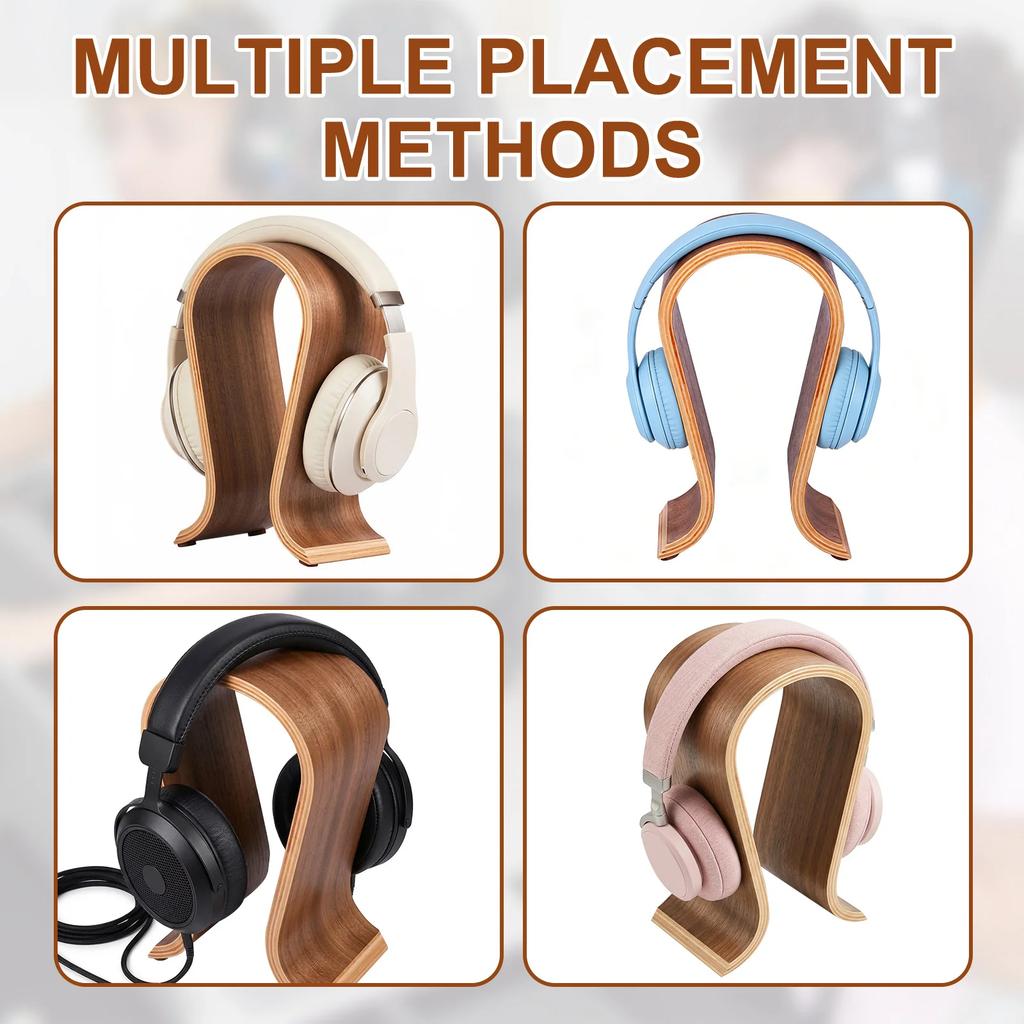 U-shaped Headphone Stand Wooden Desk Headphone Holder Universal Compatibility Gaming Display Stand for Countertop Tidy Storage
