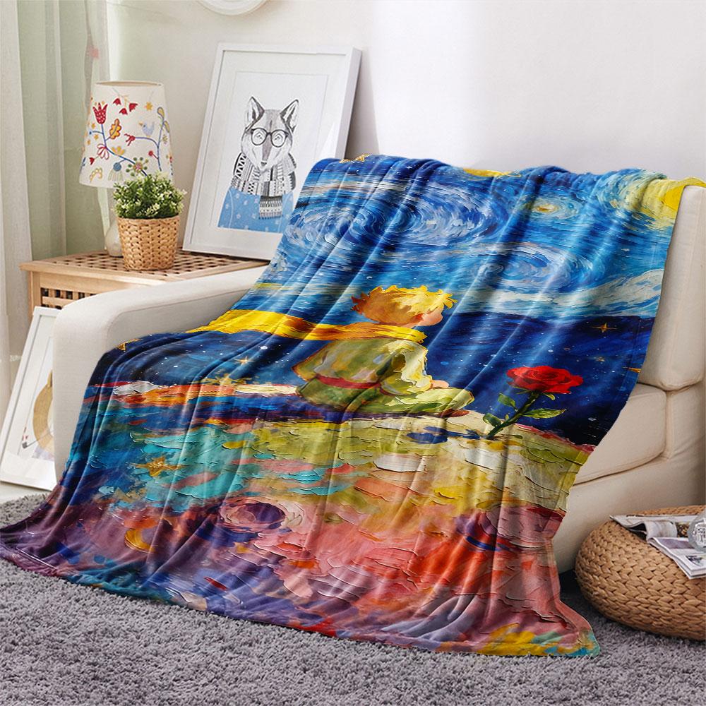 1PC Little Prince Rose Blanket, High quality Comfortable for All Seasons, Home Decor, Warmth and Comfort