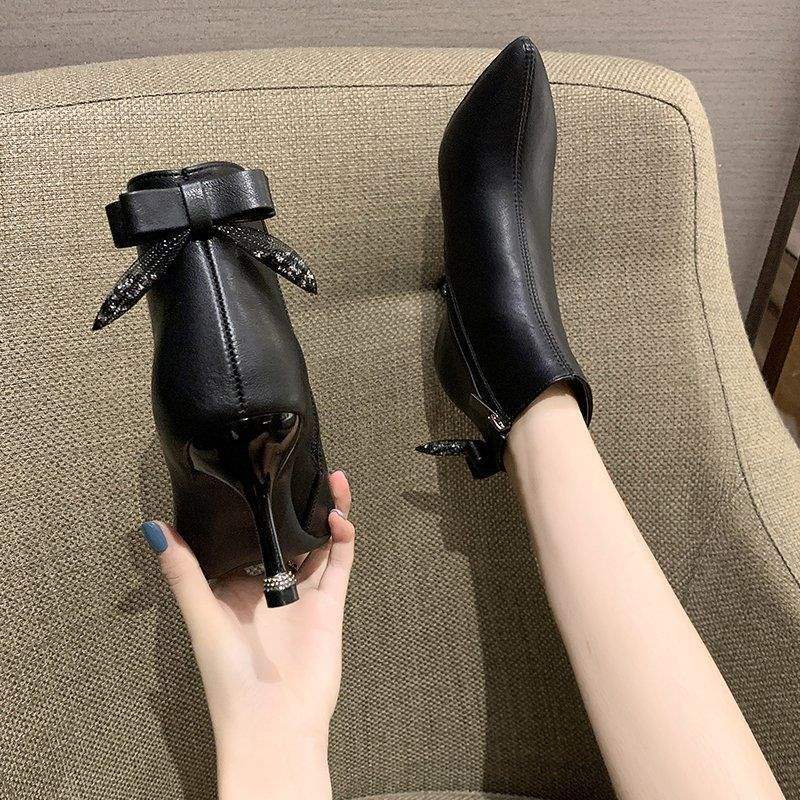 

Super Skinny Martin Boots Women s High Heel Medium Boots Pointed Single Boots 2025 Autumn and Winter New Versatile Short Boots Thin Heel 39