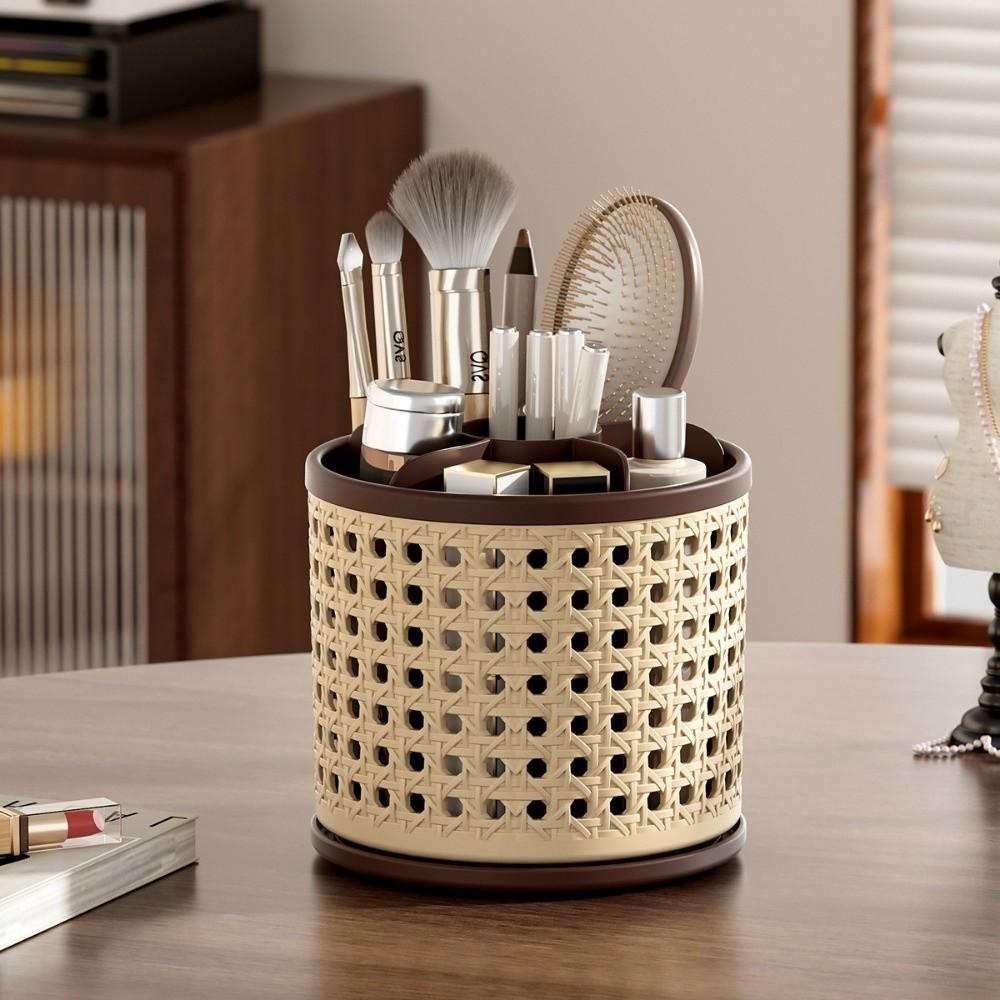Trendy Large Capacity Cosmetics Storage Rack Versatile Multiple Compartments Makeup Brush Storage Rotating Pen Holder for Women