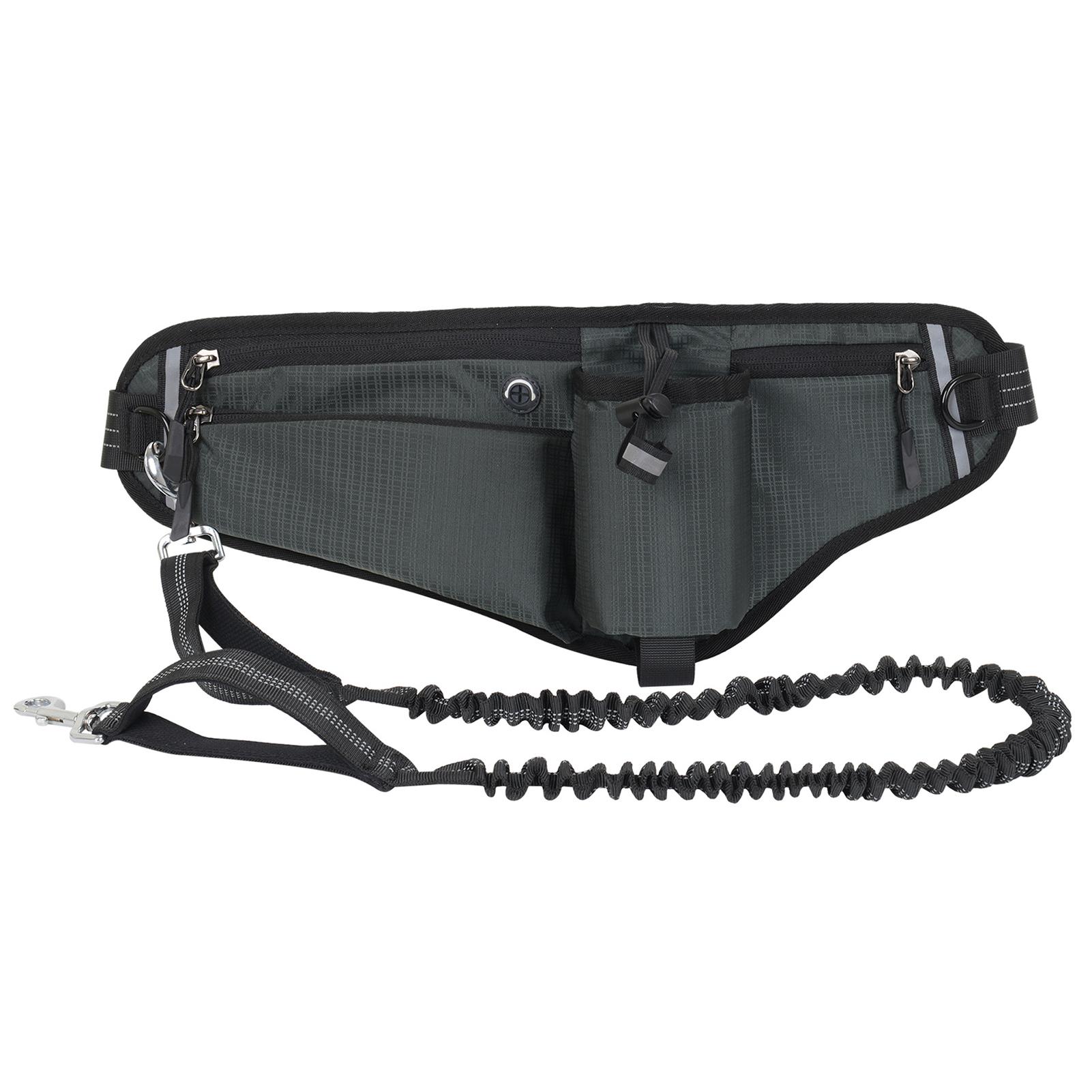 

Hands Free Dog Leash Waist Pack Water Resistant Night Reflective Large Capacity for Outdoor Dog Walking темно серый