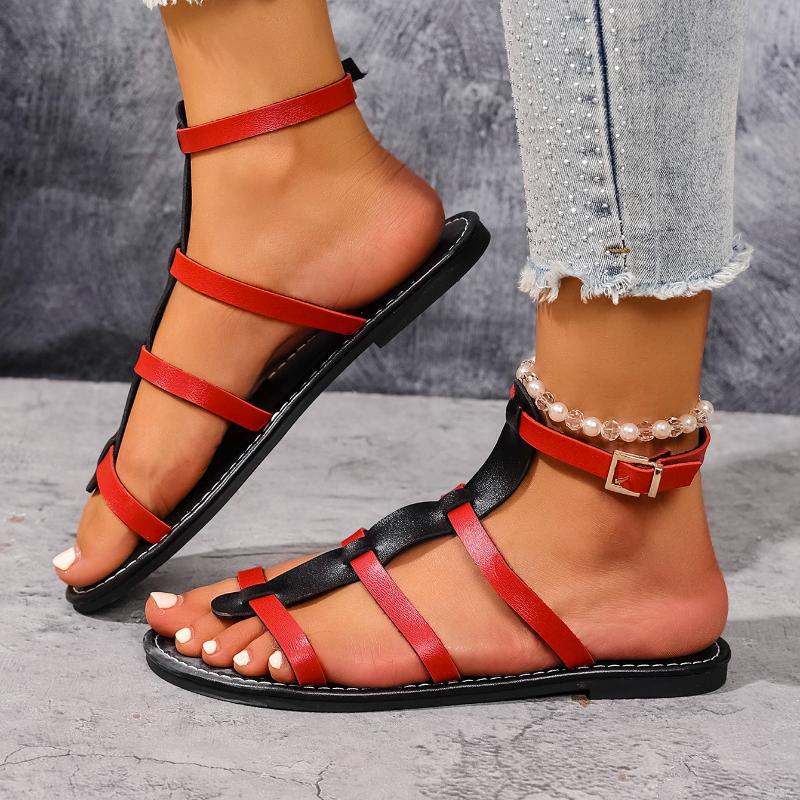 Fashion Women Sandals Ladies Flat Heels Clip-toe Casual Rome Sandals 2025 Summer Cross Narrow Band Ankle Buckle Strap Female Beach Shoes