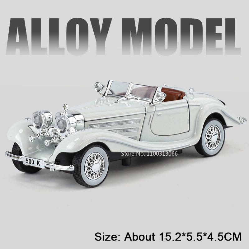 1:32 Scale Alloy 500K 300SL Cars Toys Diecast Models with Pull Back Light Music Miniature Vintage Car Kids Children's Day Gifts