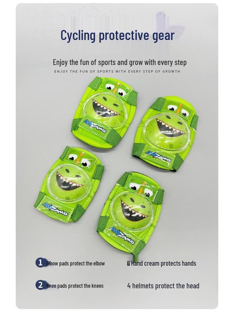 Green Dinosaur Kids Protective Gear Set: Roller Skates, Knee & Elbow Pads, Wrist Guards for Skating, Cycling, Skiing & Scootering