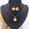 Golden Color Choker Stainless Steel Pendant Necklace Earrings for Women Flower Pendants Women's Fashion Jewelry Accessories