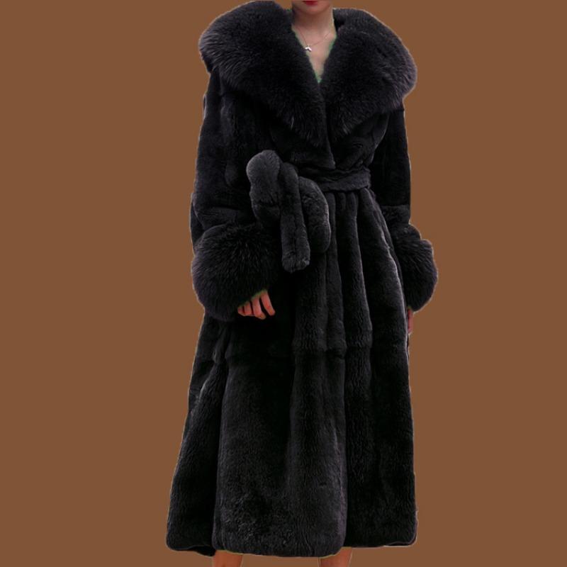 Autumn and winter big fur collar fashion fur coat women's medium and long thickened temperament loose casual coat
