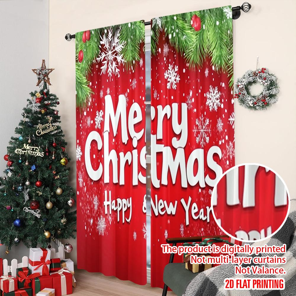 Flat Printing Merry Christmas Popular Curtain New Year Polyester Without Electricity Birthday Party Use Curtains Set Of 2 Made