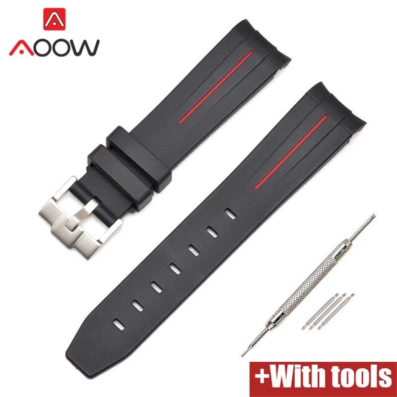 20/21/22mm Curved End Rubber Strap for Rolex Stainless Steel Buckle Men Women Sport Waterproof TPU Replacement Bracelet Band