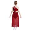 Girls Lyrical Dance Dress - Shiny Rhinestones One Shoulder Sleeveless Cutout with High-Low Flowy Mesh Skirt