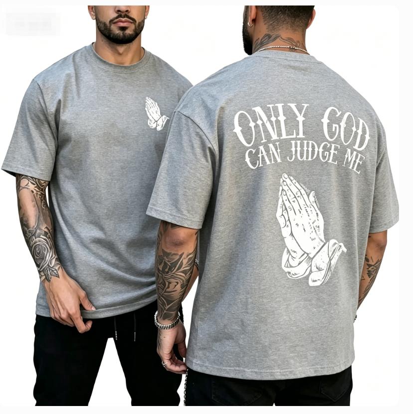 Unisexs Summer Cotton Fashionable Casual Sports Loose Only GOD CAN JUDGE ME Printed Round Neck Short Sleeved Tshirt Top Breathable