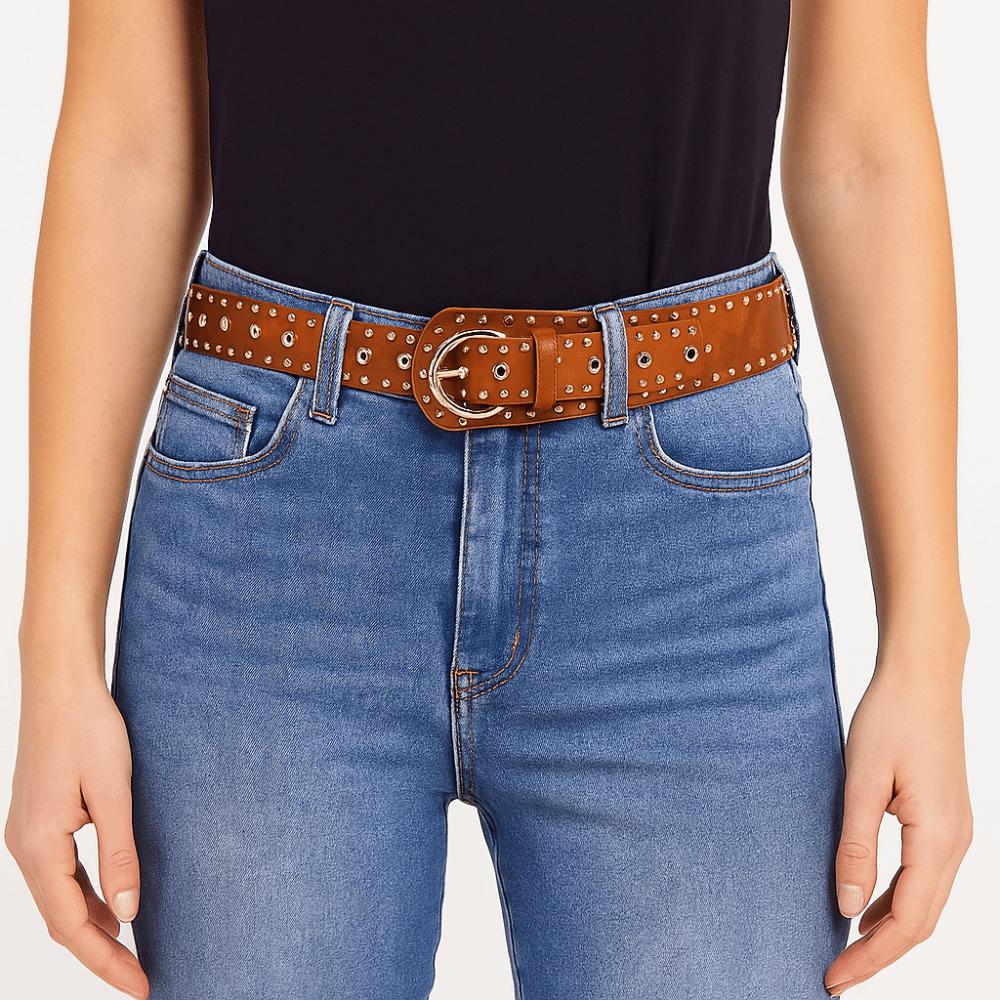 PU Leather Women's Waist Belt Studded Design Dress Jeans Waistband  Jeans Accessory