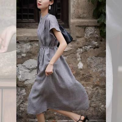 Cotton and Linen Small Commuter Medium and Long Coffee Break Dress 2025 Summer Light Mature Style High-end Dress Women