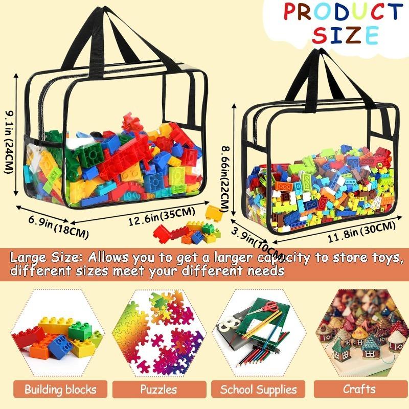 Transparent PVC Storage Bags Reusable Large Toy Building Blocks Travel Cosmetics Craft Supply Handbag Container with Zipper